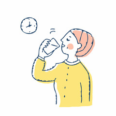朝に水を飲んでいる女性
