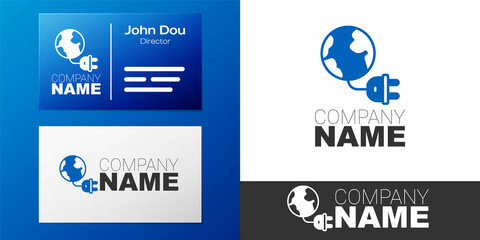 Logotype Global energy power planet with plug icon isolated on white background. Ecology concept and environmental. Logo design template element. Vector
