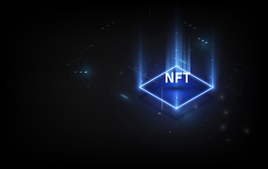 Token NFT text on CPU chip with digital circuit board background. Concept of NFT becomes more popular and well known. Product from crypto currency technology