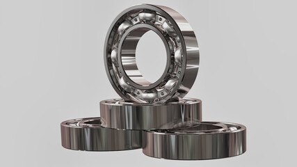 Three ball bearing on a light background. 3d Rendering