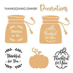 Decorative elements and inscription for the decoration of Thanksgiving dinner