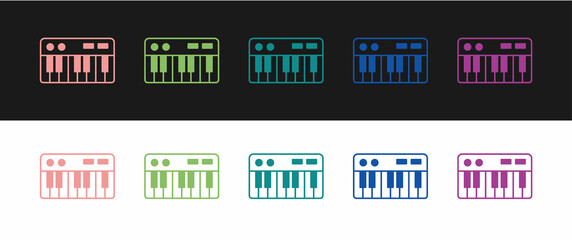 Fototapeta premium Set Music synthesizer icon isolated on black and white background. Electronic piano. Vector
