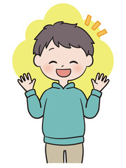 両手をあげて喜ぶ男の子