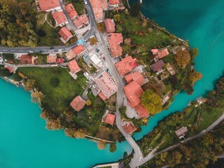 Drone views of Most na Soči in Slovenia