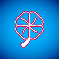 White Four leaf clover icon isolated on blue background. Happy Saint Patricks day. National Irish holiday. Vector