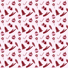 Vector Image Of A Pattern On The Theme Of Christmas And New Year In Red Tones
