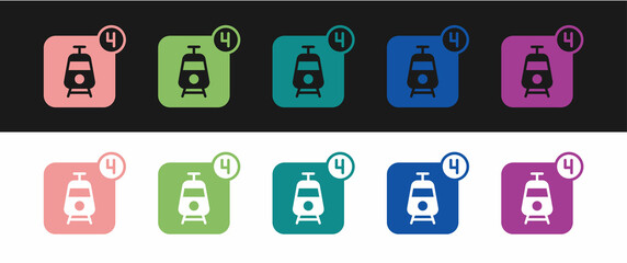 Set Online ticket booking and buying app interface icon isolated on black and white background. E-tickets ordering. Electronic train ticket on screen. Vector