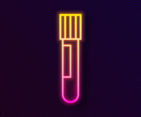 Glowing neon line Test tube and flask chemical laboratory test icon isolated on black background. Laboratory glassware sign. Vector