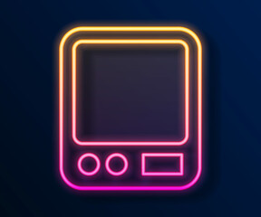 Glowing neon line Electronic coffee scales icon isolated on black background. Weight measure equipment. Vector