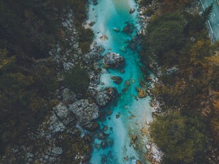 Fototapeta na wymiar Drone views of the Soča River in Slovenia
