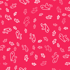 White line Fishing lure icon isolated seamless pattern on red background. Fishing tackle. Vector