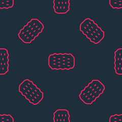 Red line Sponge icon isolated seamless pattern on black background. Wisp of bast for washing dishes. Cleaning service logo. Vector