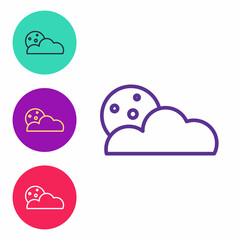 Set line Moon and stars icon isolated on white background. Cloudy night sign. Sleep dreams symbol. Full moon. Night or bed time sign. Set icons colorful. Vector