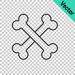 Black line Crossed bones icon isolated on transparent background. Pets food symbol. Happy Halloween party. Vector