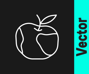 White line Apple icon isolated on black background. Excess weight. Healthy diet menu. Fitness diet apple. Vector