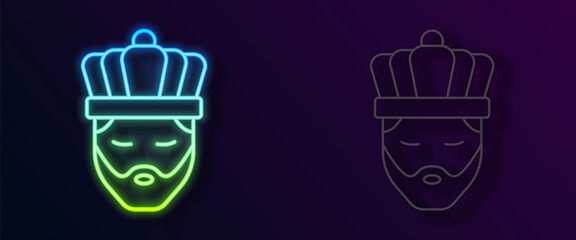Glowing neon line King with crown icon isolated on black background. Vector