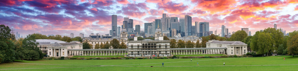 Canary wharf at sunrise in London. England