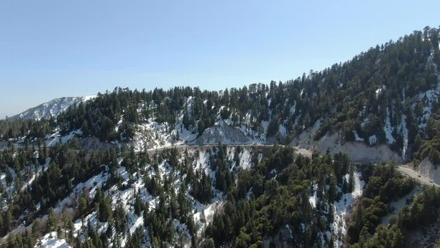 Big Bear Aerial Shot of Winter Snow San Bernardino Mountains L California USA