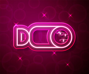 Glowing neon line Salami sausage icon isolated on red background. Meat delicatessen product. Vector