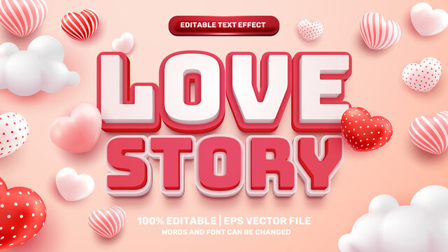 love story editable text effect with 3d love heart shape