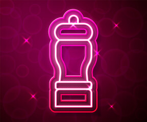 Glowing neon line Pepper icon isolated on red background. Cooking spices. Vector