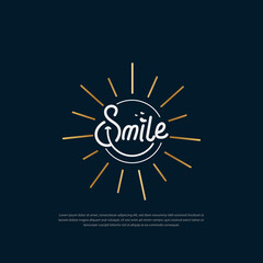 smile logo typography hand drawn sunshine vector illustration. Banner, logo, label, post, poster, sticker, tag or badge handwritten smile