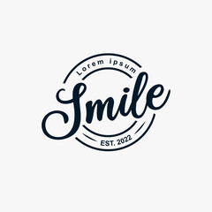 Hand drawn typographic smile logo on vector illustration,Vector vintage stamp