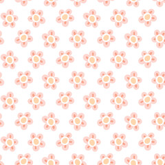 Sweet cute pink hand-drawn seamless floral pattern on white background