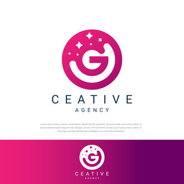 Letter G vector logo with minimalistic vector galaxy stars and space