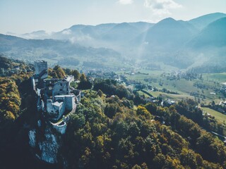 Drone view of Celje castle in Slovenia