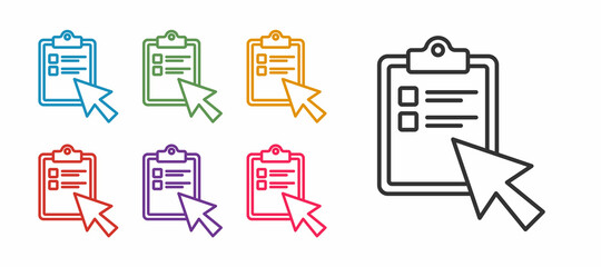 Set line Online quiz, test, survey or checklist icon isolated on white background. Exam list. E-education concept. Set icons colorful. Vector