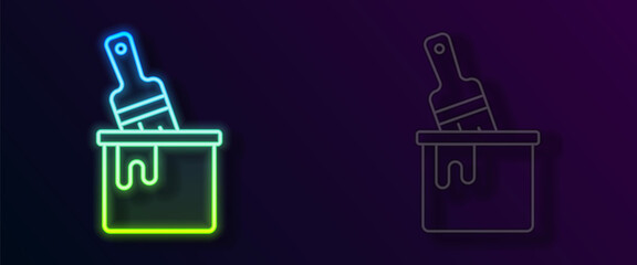 Glowing neon line Paint bucket with brush icon isolated on black background. Vector