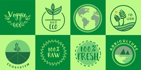 Vegan and healthy food oriented banner on green background. 100 fresh