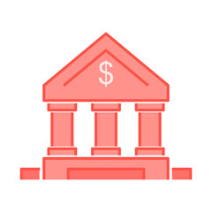 Bank building with US dollar sign illustration. Flat style. Isolated on white background. 