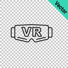 Black line Virtual reality glasses icon isolated on transparent background. Stereoscopic 3d vr mask. Optical head mounted display. Vector