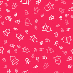 White line Train station bell icon isolated seamless pattern on red background. Vector