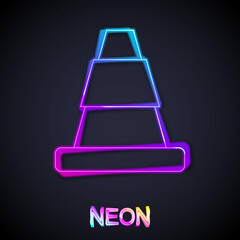 Glowing neon line Traffic cone icon isolated on black background. Vector