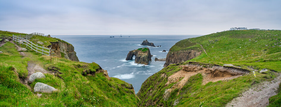 Enys Dodman arch long near Land's End in Cornwall. United Kingdom