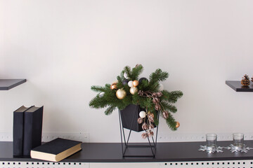 beautiful christmas decor in a bright stylish room with a tree and gifts