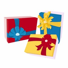 Set of cartoon gift boxes, Flat style colorful presents vector illustration. Gift concept for Birthday, anniversary, business, greeting card, Christmas, icon, flyer etc. Various gift boxes set.
