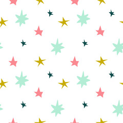 Seamless vector pattern with Christmas cute illustrations with bright colors on transparent background.Winter,holiday print in doodle style hand drawn.Designs for textile,wrapping paper,scrapbooking.