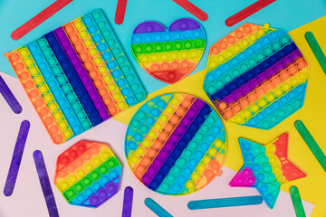 Colorful anti-stress fidget push pop it sensory toy for children. Rainbow Square Fidget Toys...