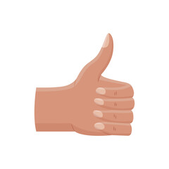 Vector illustration of a gesture sign - thumbs up, recommendation. Flat woman hand