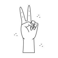 Vector illustration of hand gestures - victory. Outline woman hand.