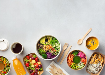 Healthy take away food and drinks in disposable eco friendly paper containers - Powered by Adobe