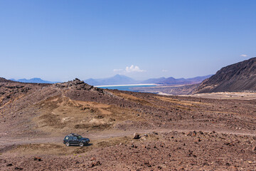 Volcanic landscapes surrounding Lac Asal in Djibouti