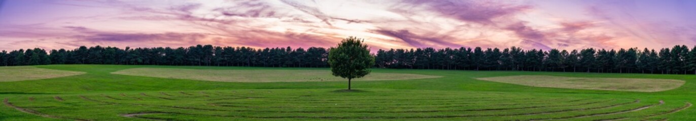 Fototapeta na wymiar Willen Lake park panorama at sunset in Milton Keynes. England