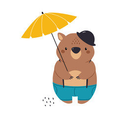 Obraz na płótnie Canvas Wombat as Australian Animal Standing with Umbrella Vector Illustration