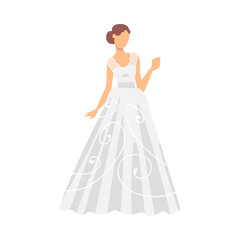 Bride in White Wedding Dress Standing as Newlywed or Just Married Female Vector Illustration