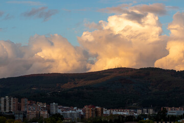 Basauri city in the Basque country at sunset
